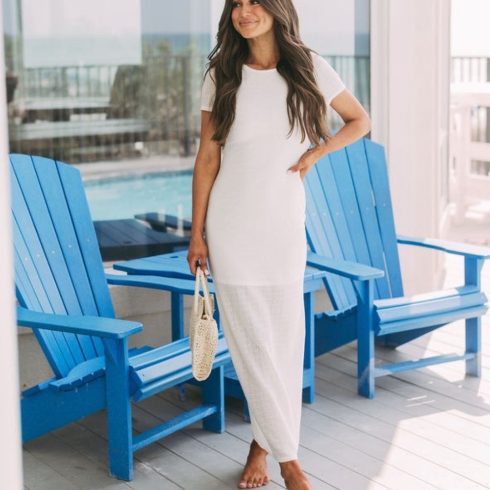 These three boutique, white maxi dress, size Xs